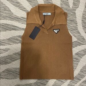 Tan Brown Prada Knit sleeveless top